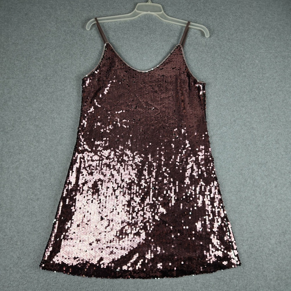 Allegra K Mini Dress Womens Medium Cabernet Sequin Party V-Neck Adjustable Strap